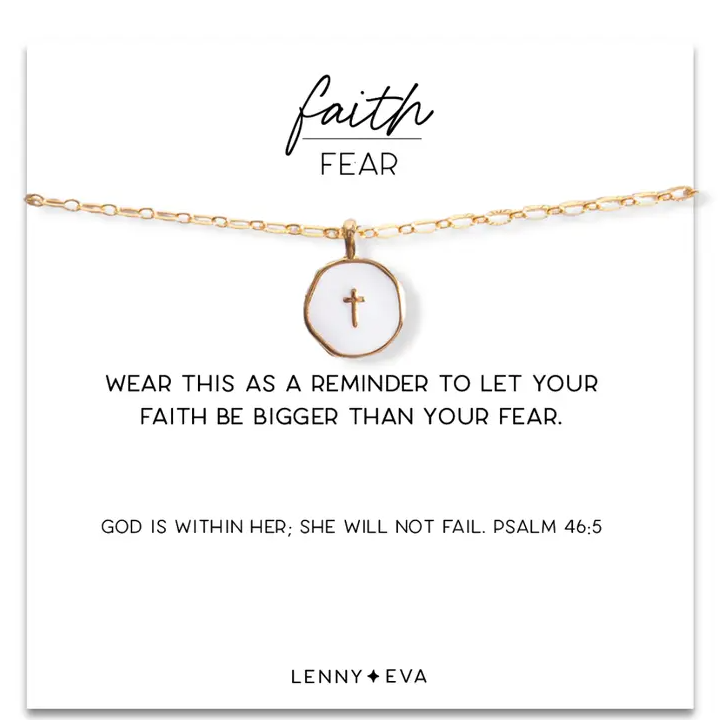 Faith Over Fear White Enamel Necklace