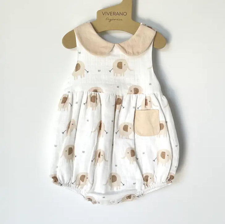 Elephant Peter Pan Collar Bubble Romper