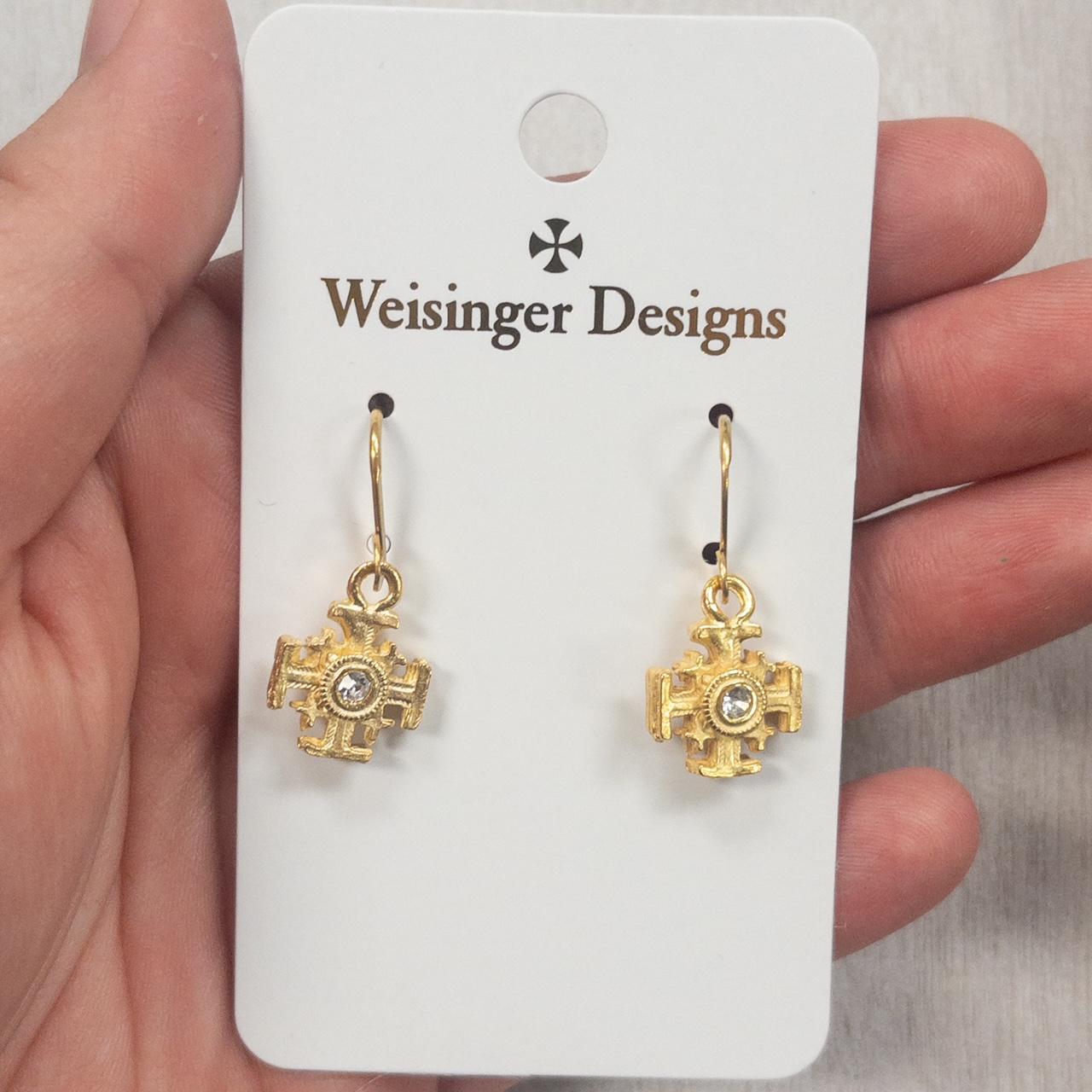 Jerusalem Cross Earrings w/CZ Accent