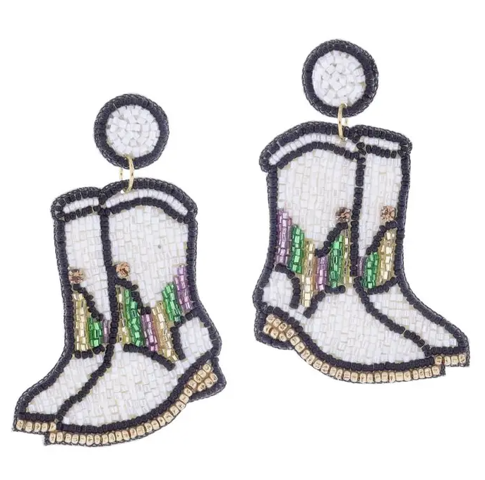 Beaded Mardi Gras Boots Earrings