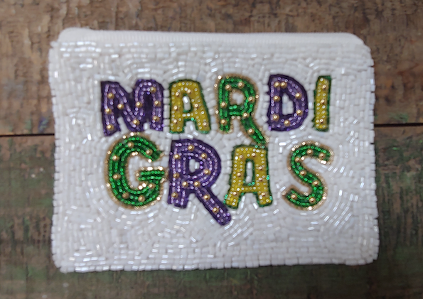 Seed Bead Coin Purse -  Mardi Gras Collection