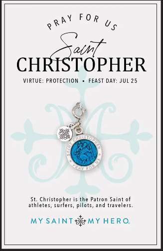 Saint Christopher Blue Enamel Medal