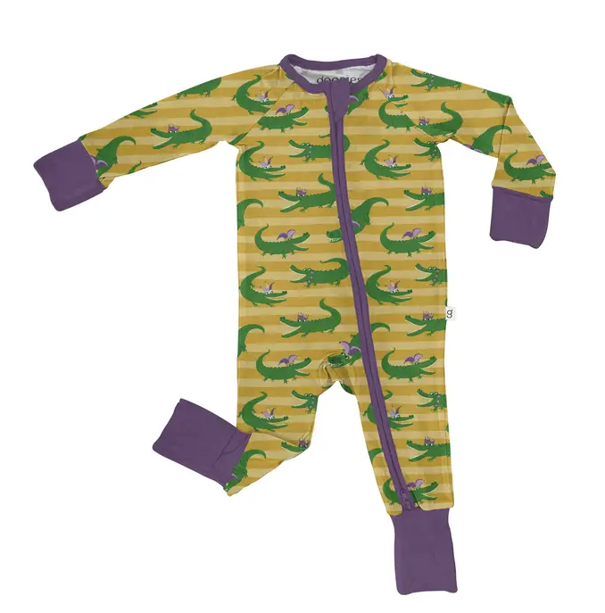 Mardi Gras Gators Zip Pajamas