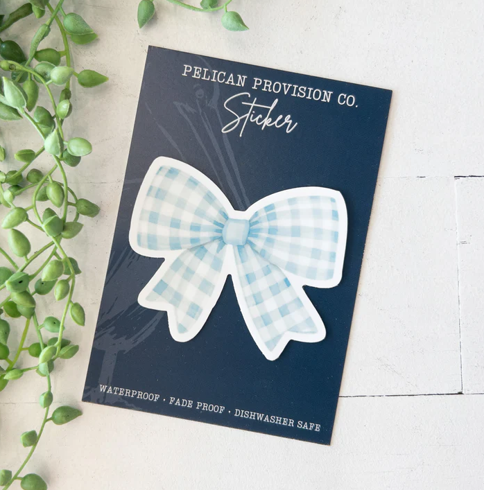 Blue Gingham Bow Sticker