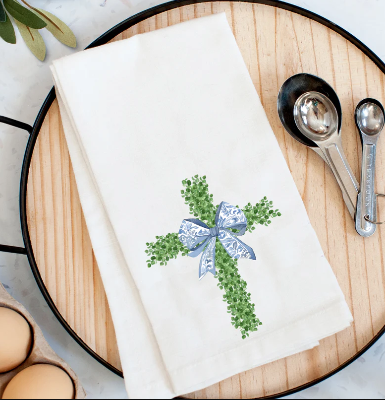 Spring Boxwood Cross Kitchen Towel