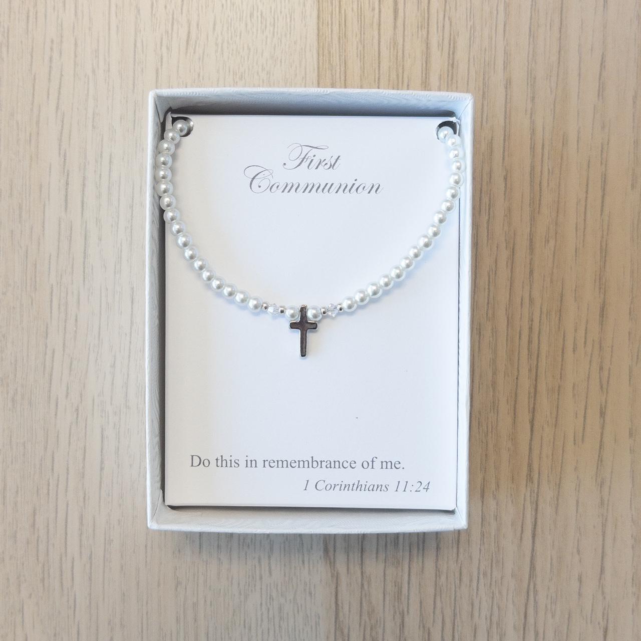 First Communion Cross Pearl Necklace