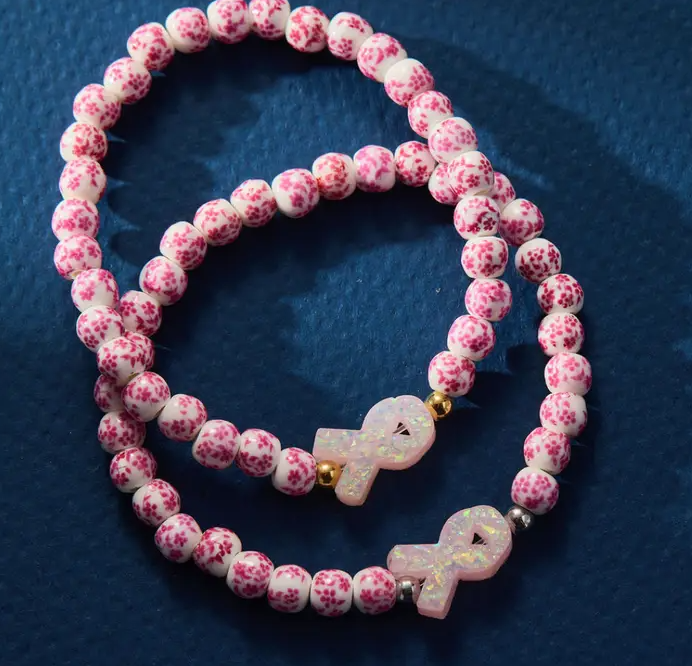 Holy Water Porcelain Pink Ribbon Awareness Bracelet