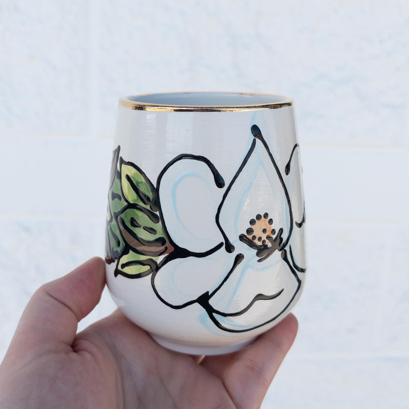 Magnolia Ceramic Wine Glass