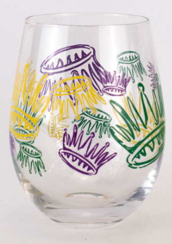 Mardi Gras Crown Wine Glass
