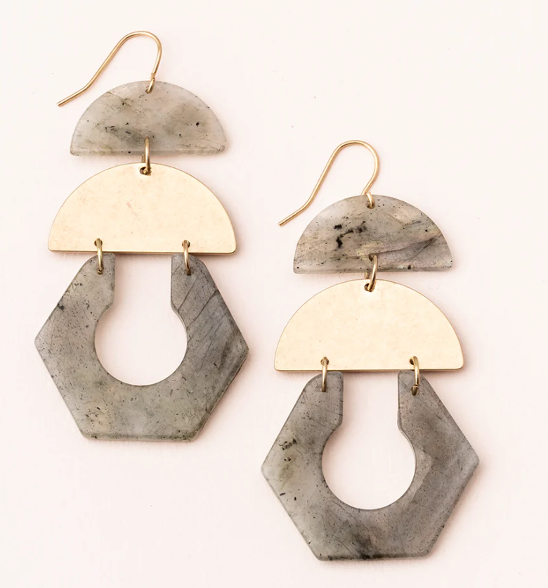Stone Cutout Earring - Labradorite/Gold