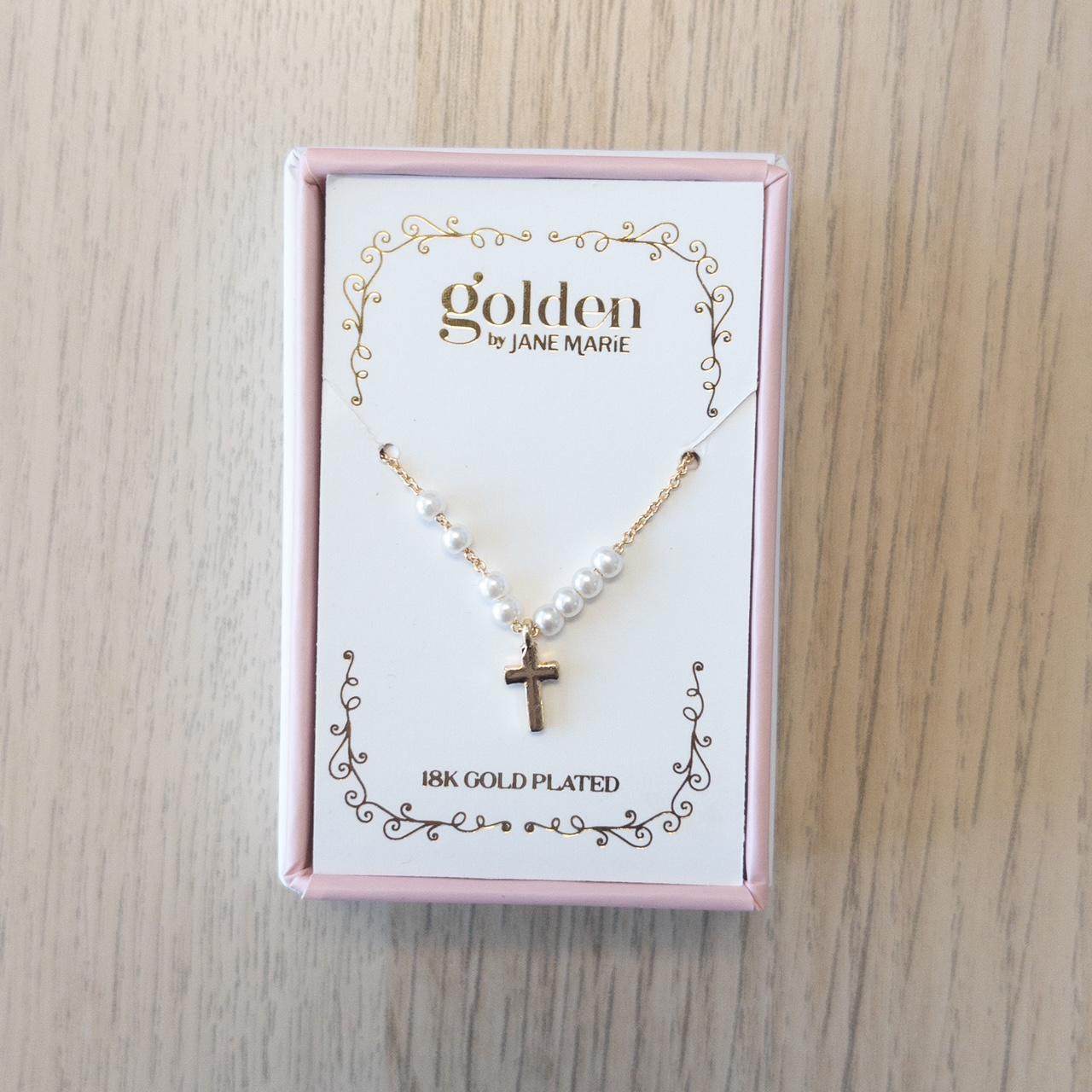 Mini Pearls and Gold Cross Necklace