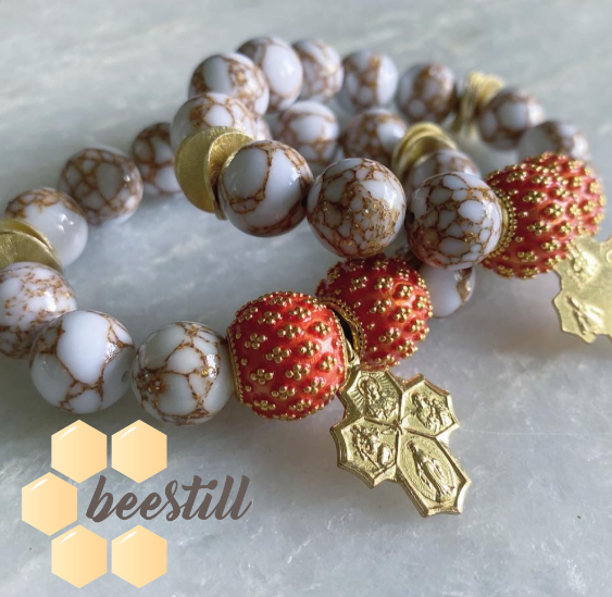 4-Way Cross Cloisonné and Pearl Bracelet