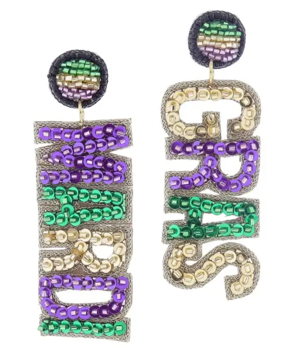 Beaded Mardi Gras Earrings