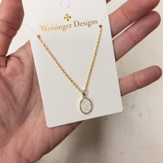 Mary Necklace w/Mother of Pearl Medal