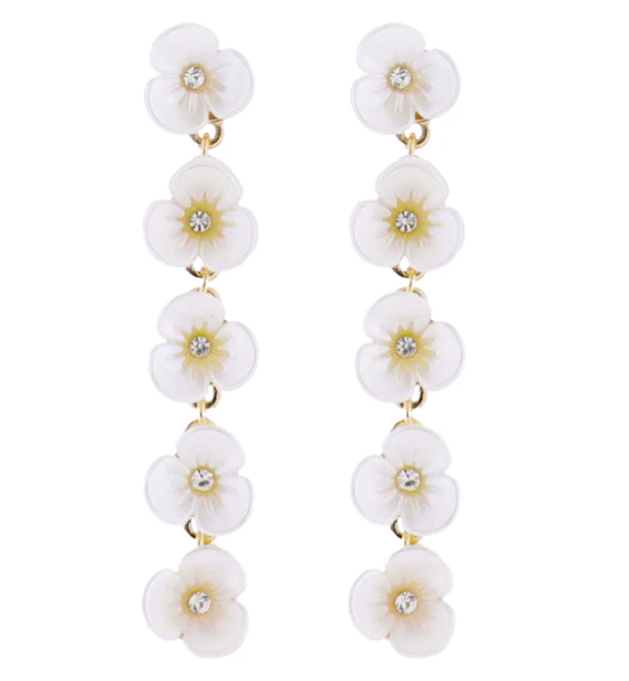 White, Gold, Clear Falling Flowers Earring