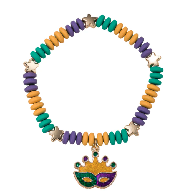 Mardi Gras Gold Stars and Mask Charm Bracelet