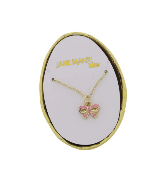 Kids Pink Bow on Gold Rolo Chain Necklace
