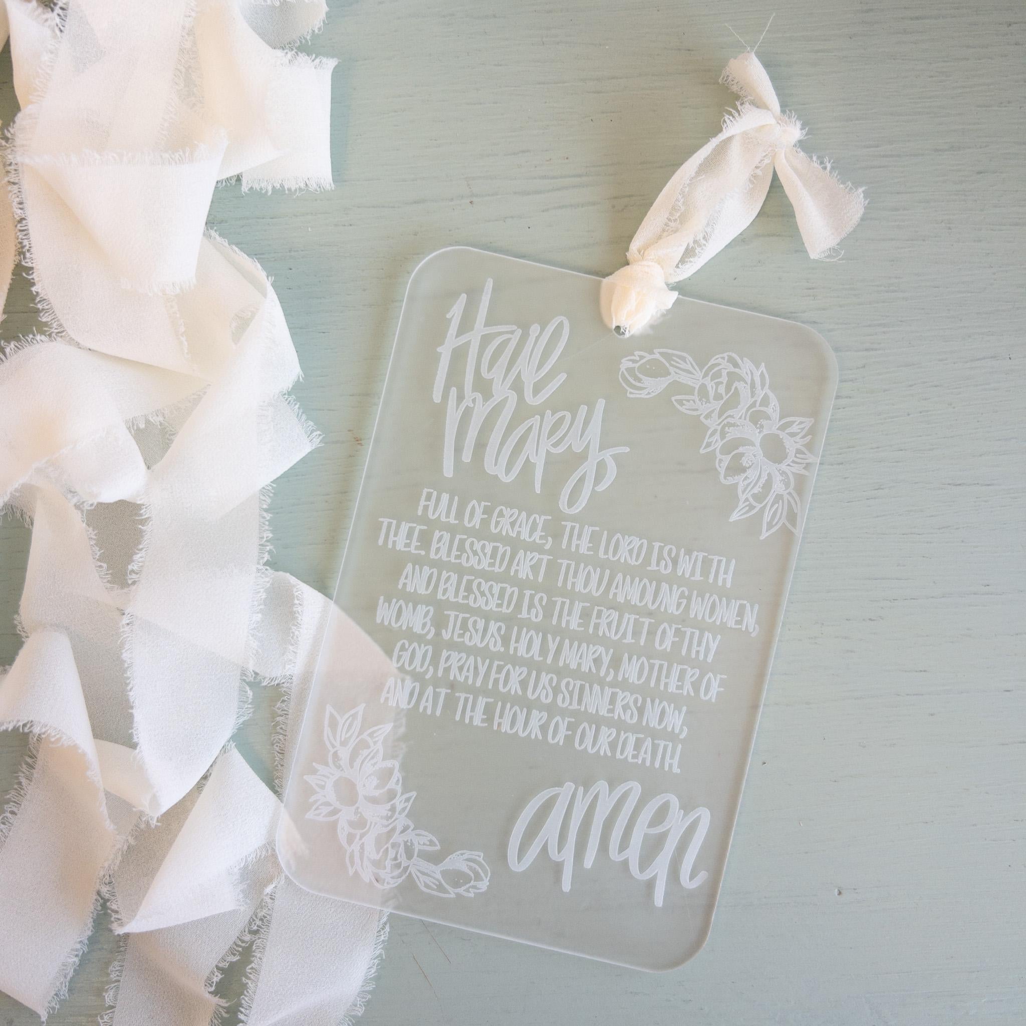 Hail Mary, Floral Acrylic Prayer Plaque