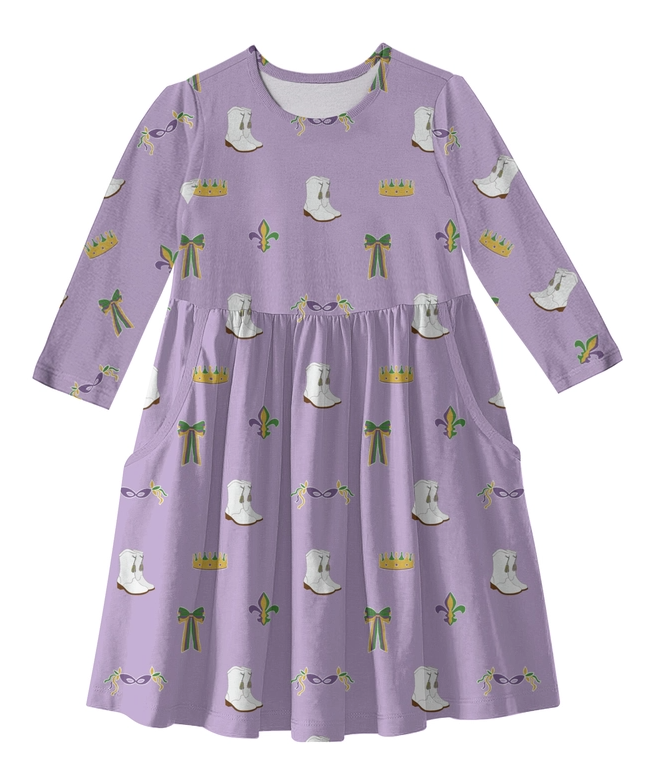 Mardi Gras Boots 3/4 Sleeve Pocket Dress