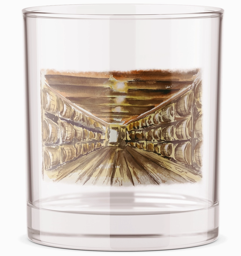 Bourbon Rickhouse Scene Bourbon Whiskey Rocks Glass