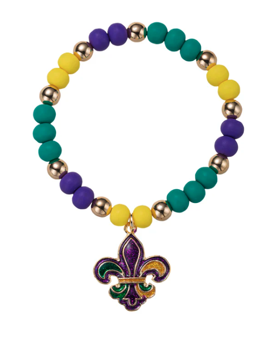 Mardi Gras Fleur de Lis Charm Bracelet
