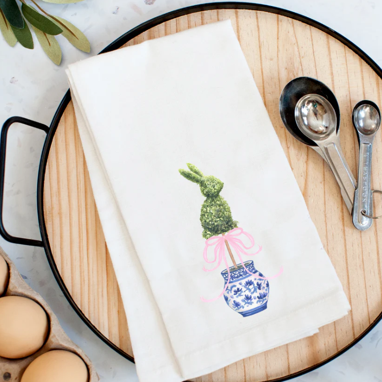 Spring Boxwood Bunny Kitchen Towel