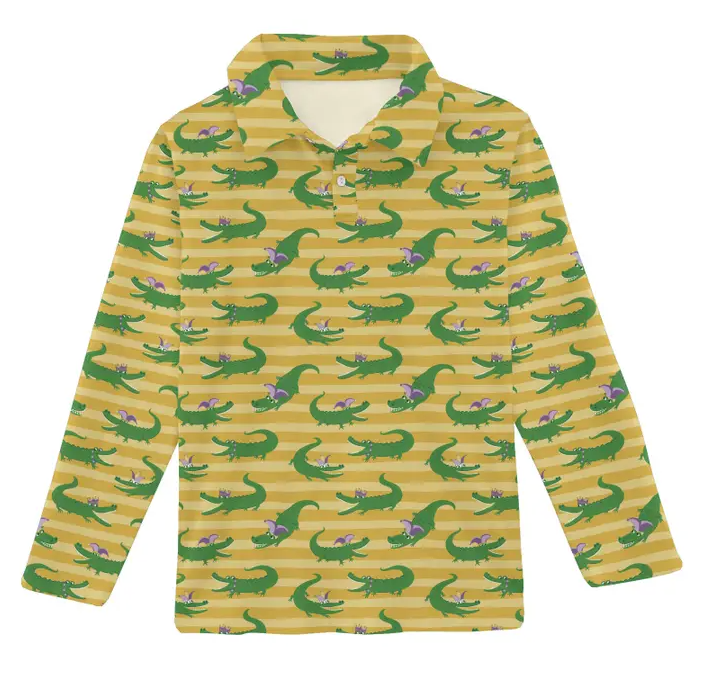 Mardi Gras Gators Long Sleeve Polo Shirt