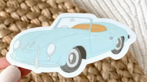 Blue Retro Convertible Sticker - The Silver Suitcase