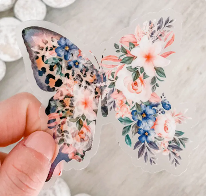 Spring Floral Butterfly Clear Vinyl, Sticker