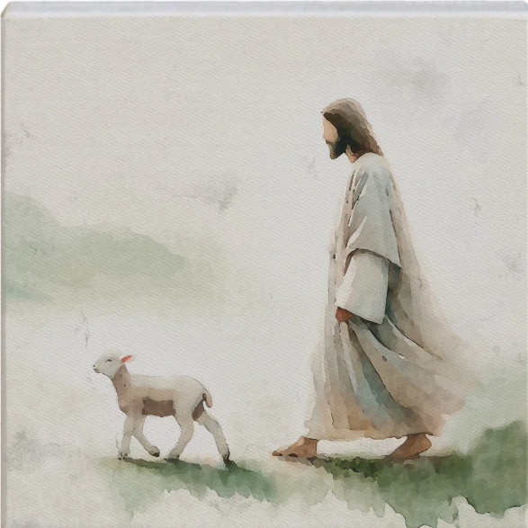 Jesus Walking Lamb Art