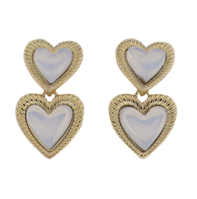 Gold Hearts Earring with Opal Centers