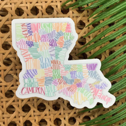 Hand Lettered Louisiana Parish Seats, Vinyl Sticker