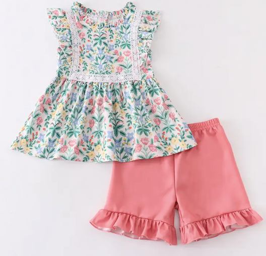 Pink Floral Ruffle Kid's Set