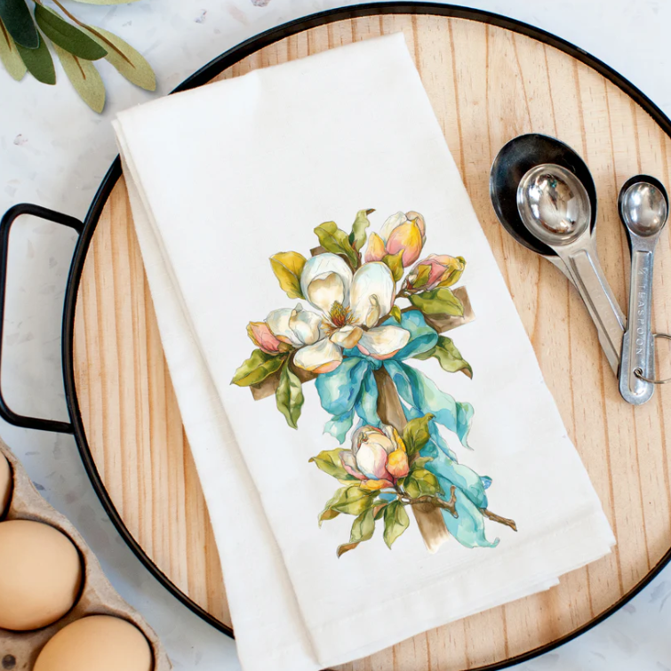 Magnolia Bloom Cross Kitchen Towel
