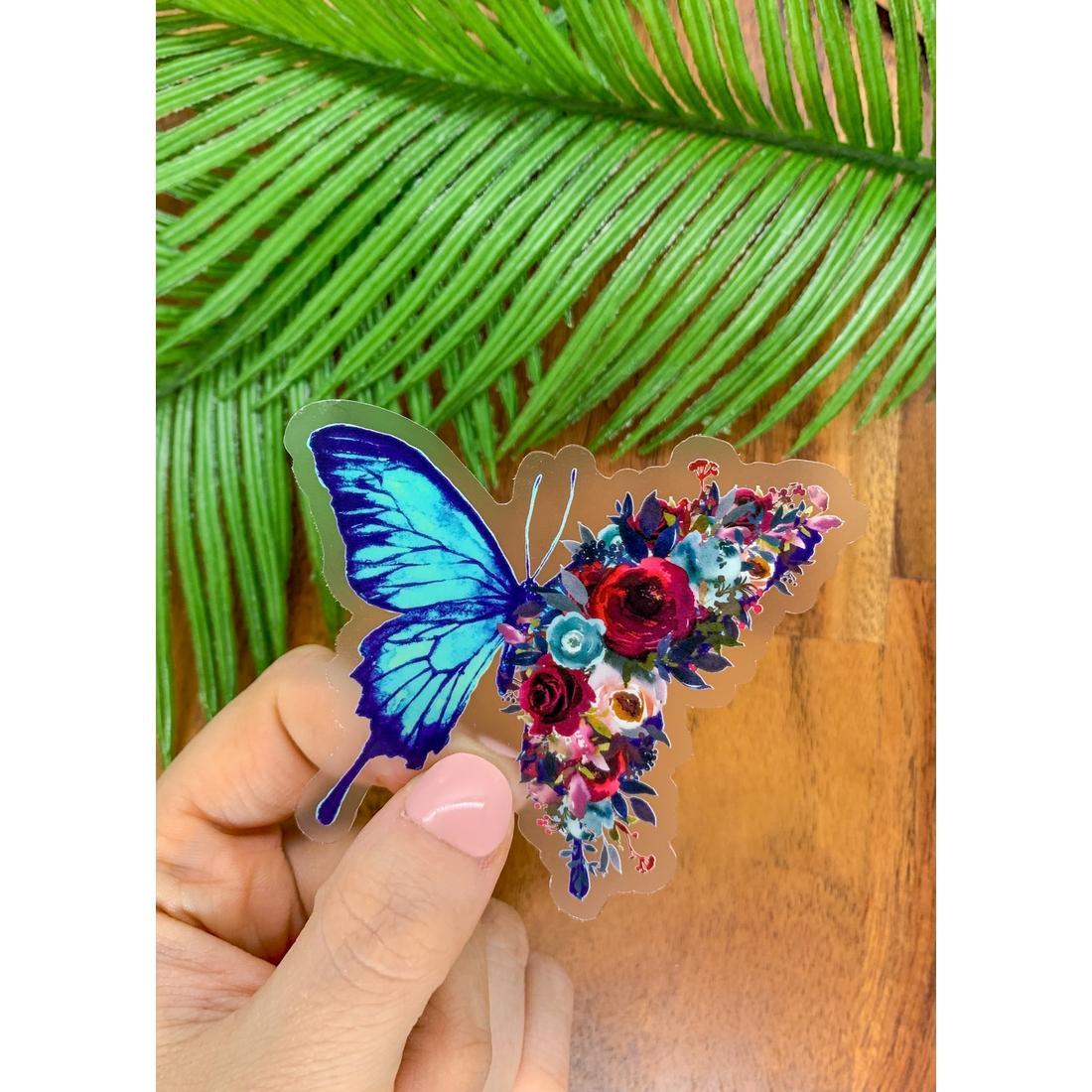 Blue Floral Butterfly Sticker