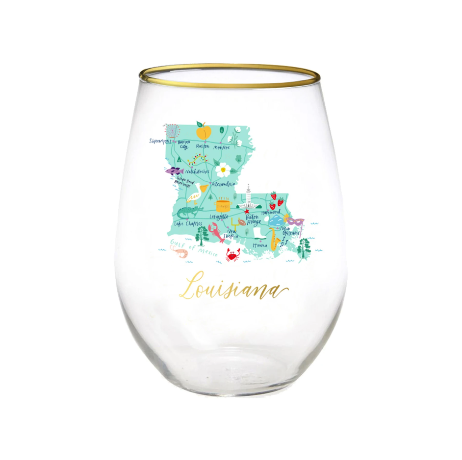 Map of Louisiana Stemless Wine Glass
