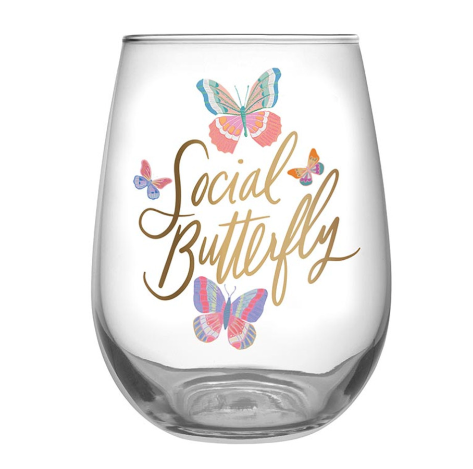 Social Butterfly Wine Glass